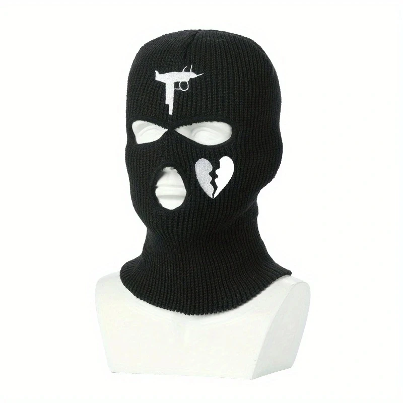 3 Holes Balaclava Mask Hat Winter Warm Unisex Embroidery Full Face Mask Knitted Cycling Ski Snowboard Hat Hip Hop Beanie Cap