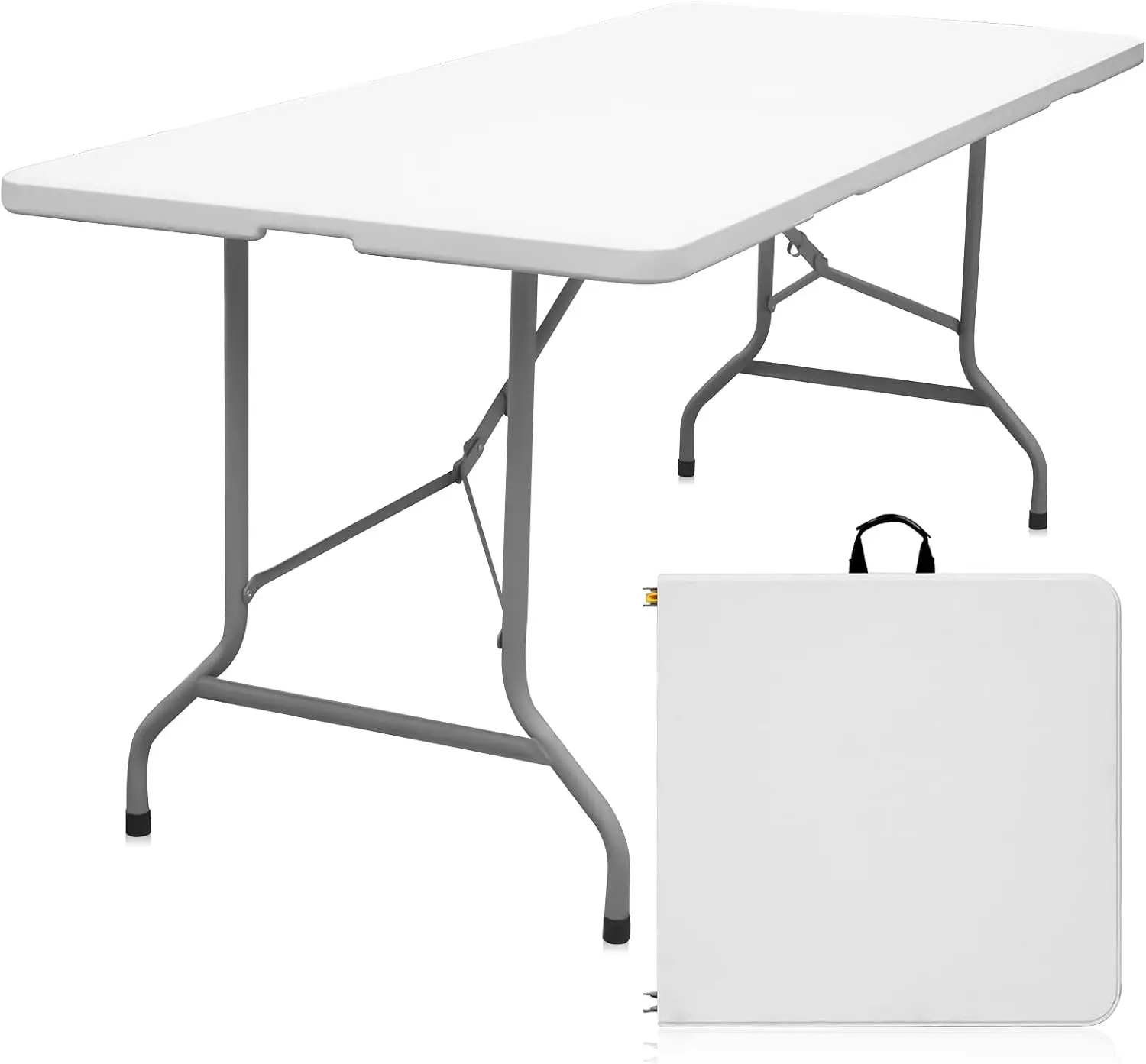 

Folding Table 6ft Portable Heavy Duty Plastic Fold-in-Half Utility Foldable Table