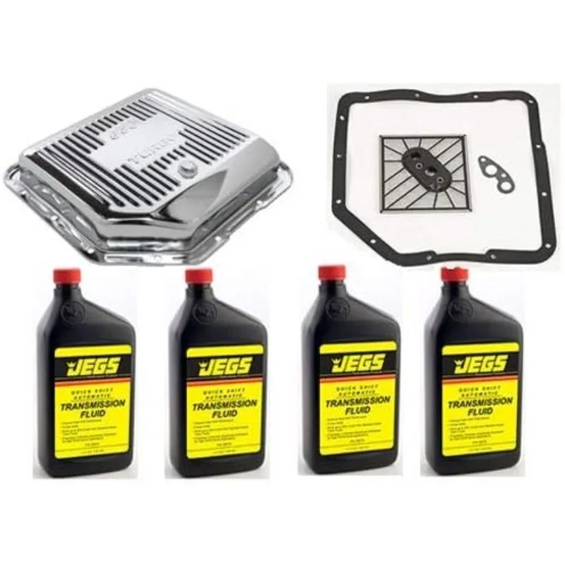 

JEGS TH-350 Transmission Pan Kit 2” Deep Pan Chrome Steel Includes Magnetic Drain Plug Kit includes Filter, Gasket