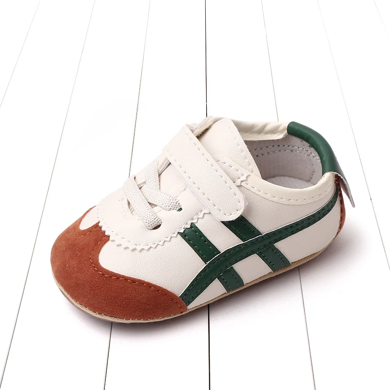 Infant Boys Girls Casual Sneakers Contrast Color Stripe Print PU Leather  Rubber Sole Shoes Newborn Non Slip Soft Baby