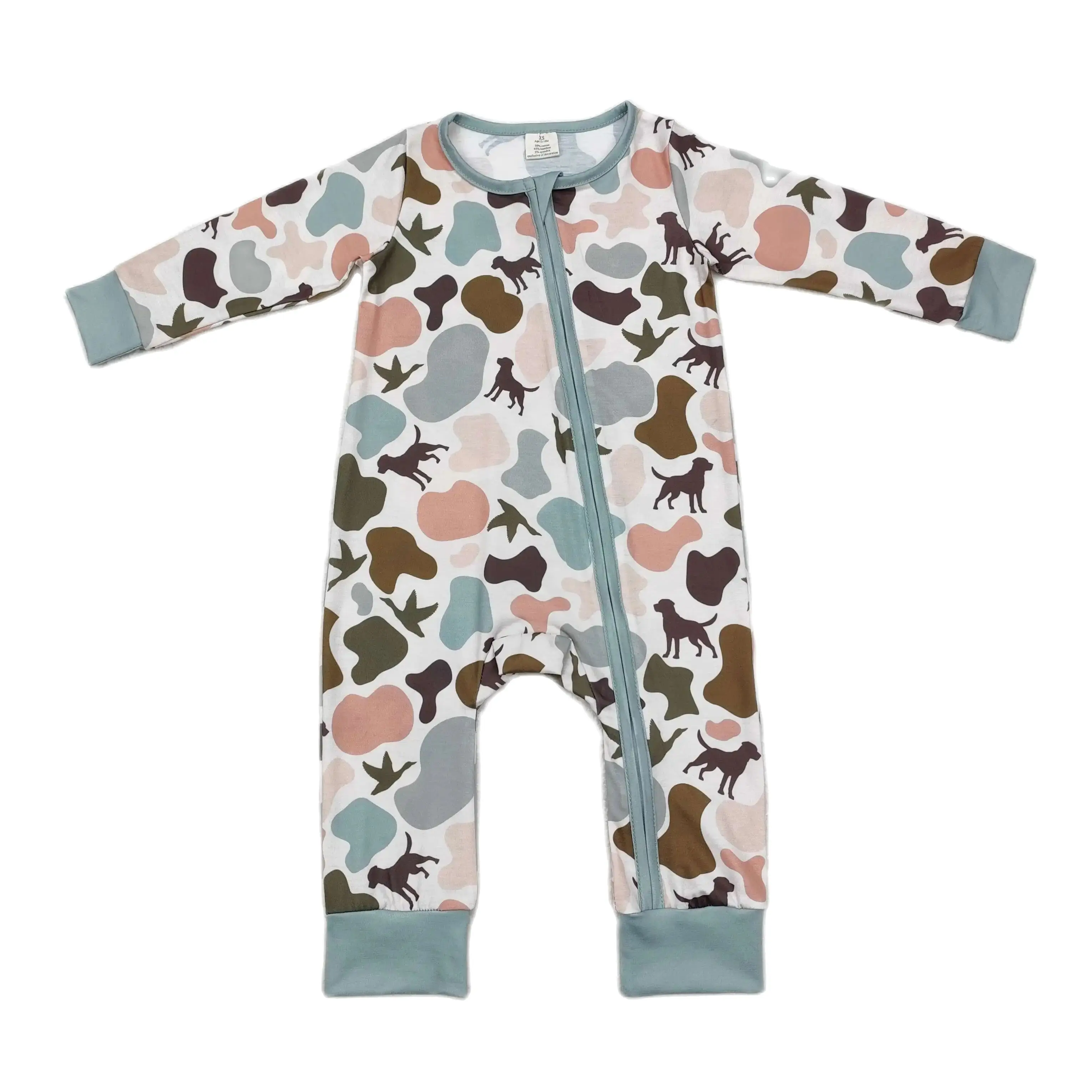 Wholesale Newborn Baby Boy Bamboo Camo Clothing Long Sleeves Zipper Jumpsuit Kids Children Toddler Spring Fall One-piece Romper