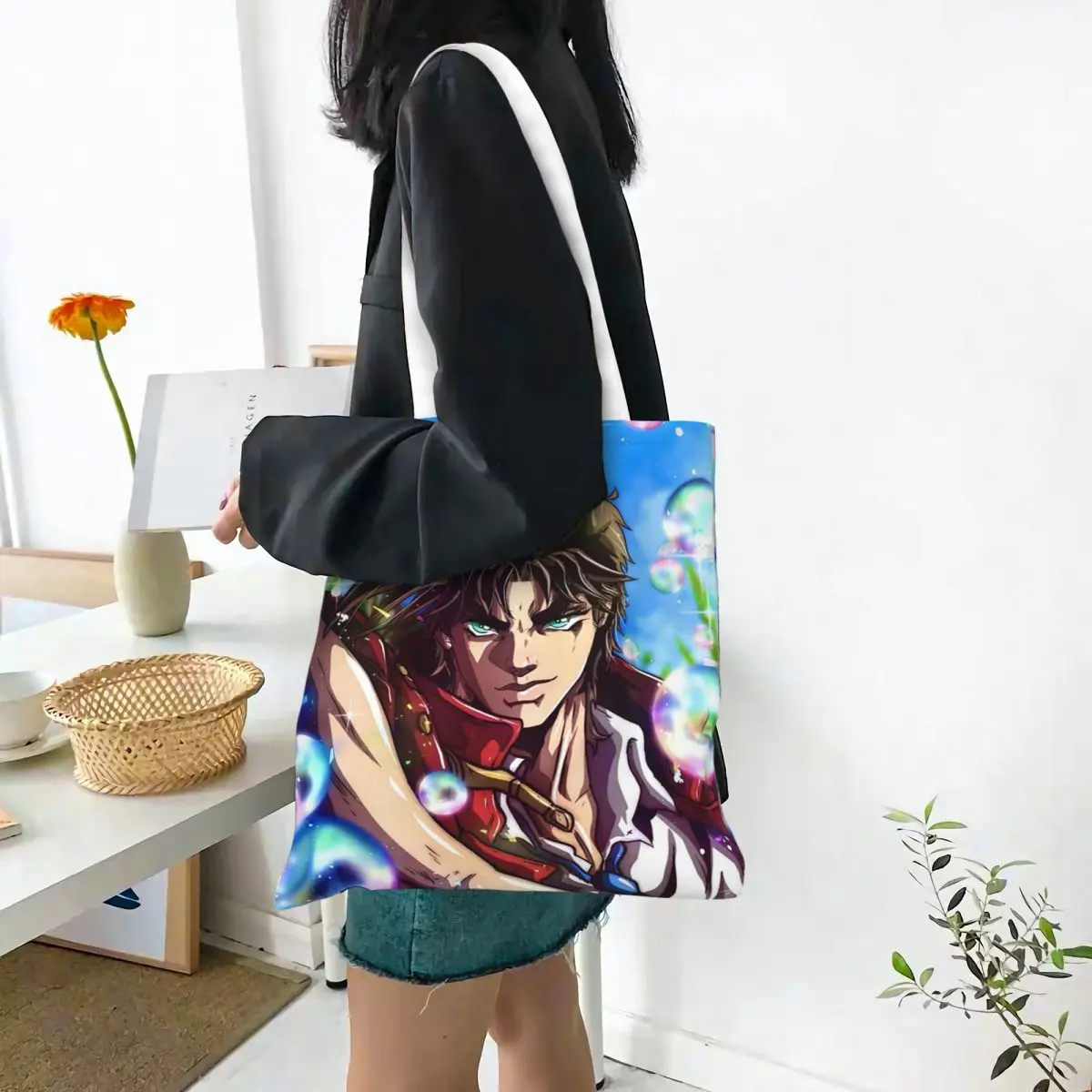 Jojo Bizarre Adventure Joseph Joestar Shopping Bags Canvas The Tote Bag Folding for Women Shoulder Tote Travel Handbag