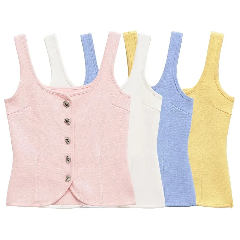 

Women's Retro Sleeveless Vest Slim Fit Knit Waist Style Strap Tops Fashion Commuter Chic Top for Women