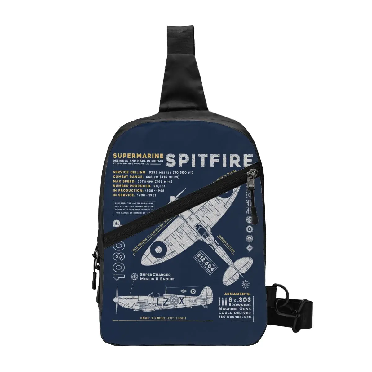 

Supermarine Spitfire Sling Chest Crossbody Bag Men Casual Fighter Pilot Aircraft Airplane Plane Shoulder Backpack for Traveling