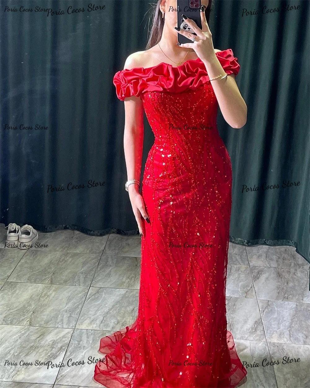 Customized Off Shoulder Sexy Straight Lace Evening Dresses For Women Boat Neck Illusion Temperament Prom Gown فساتين السهرة 2023