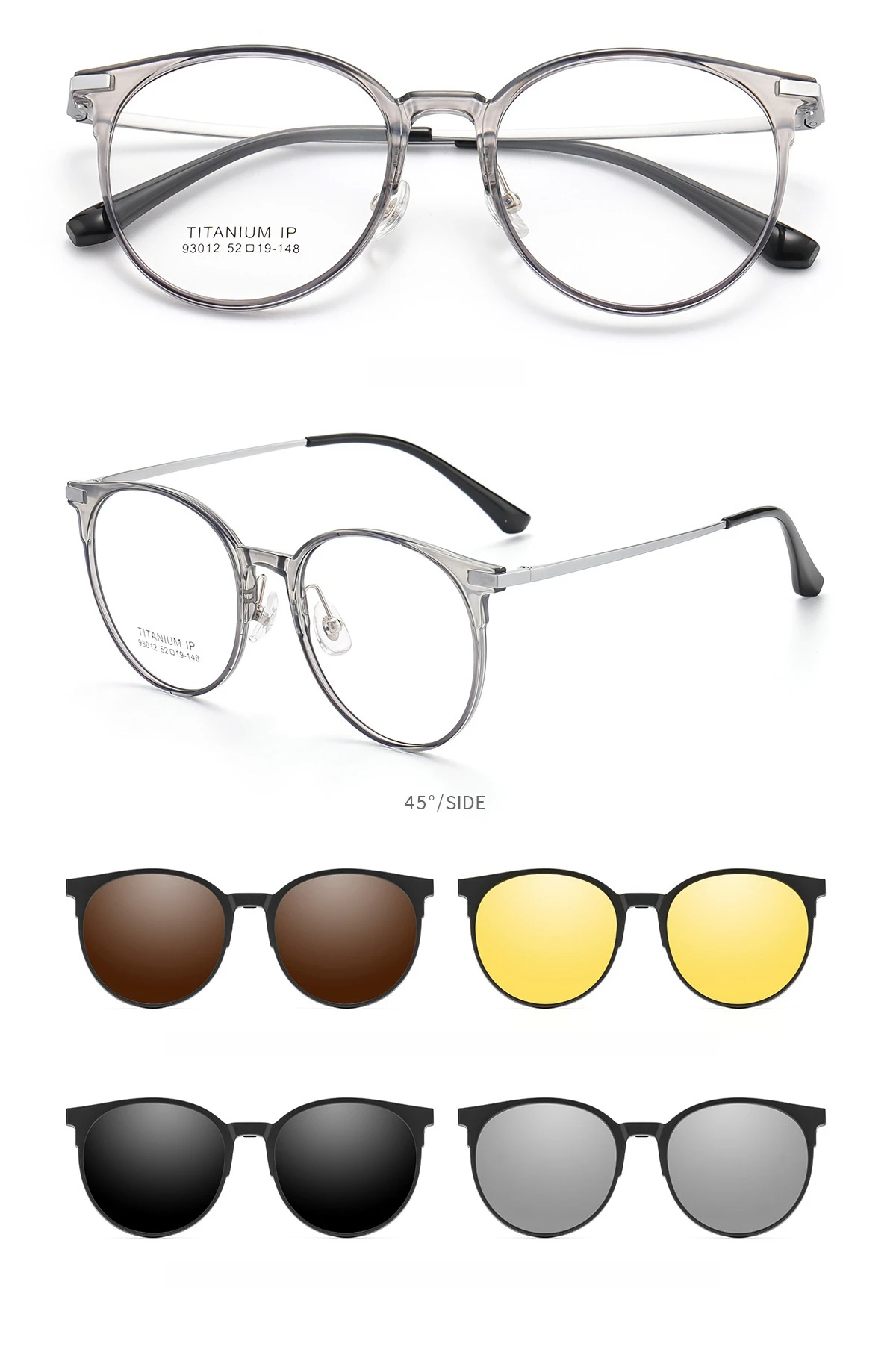 YIMARUILI 1+4 Retro Runde Magnetische Clip-On-Brille für Damen und Herren TR90 Reines Titan Optisches Brillengestell – Detail 10