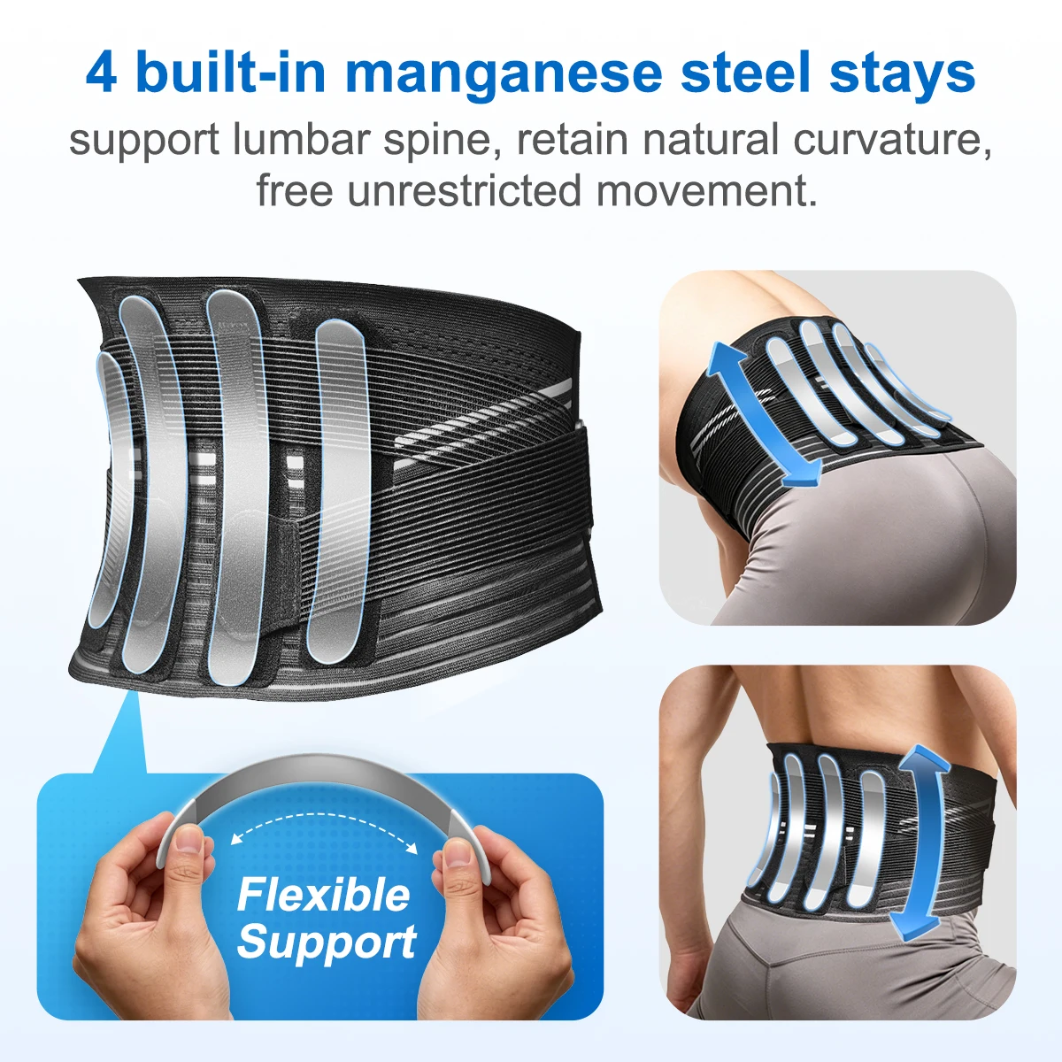 VELPEAU Back Brace, Waist Support Belt for Lower Back Pain Muscle Spasms Herniated Disc and Sciatica, Unisex Lumbar Support