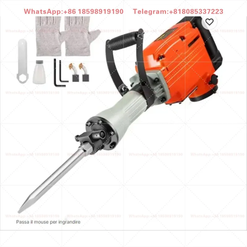 Electric Demolition Jack Hammer Heavy Duty Power Breaking Tool Equipped with Point Chisel and Flat Chisel Bits