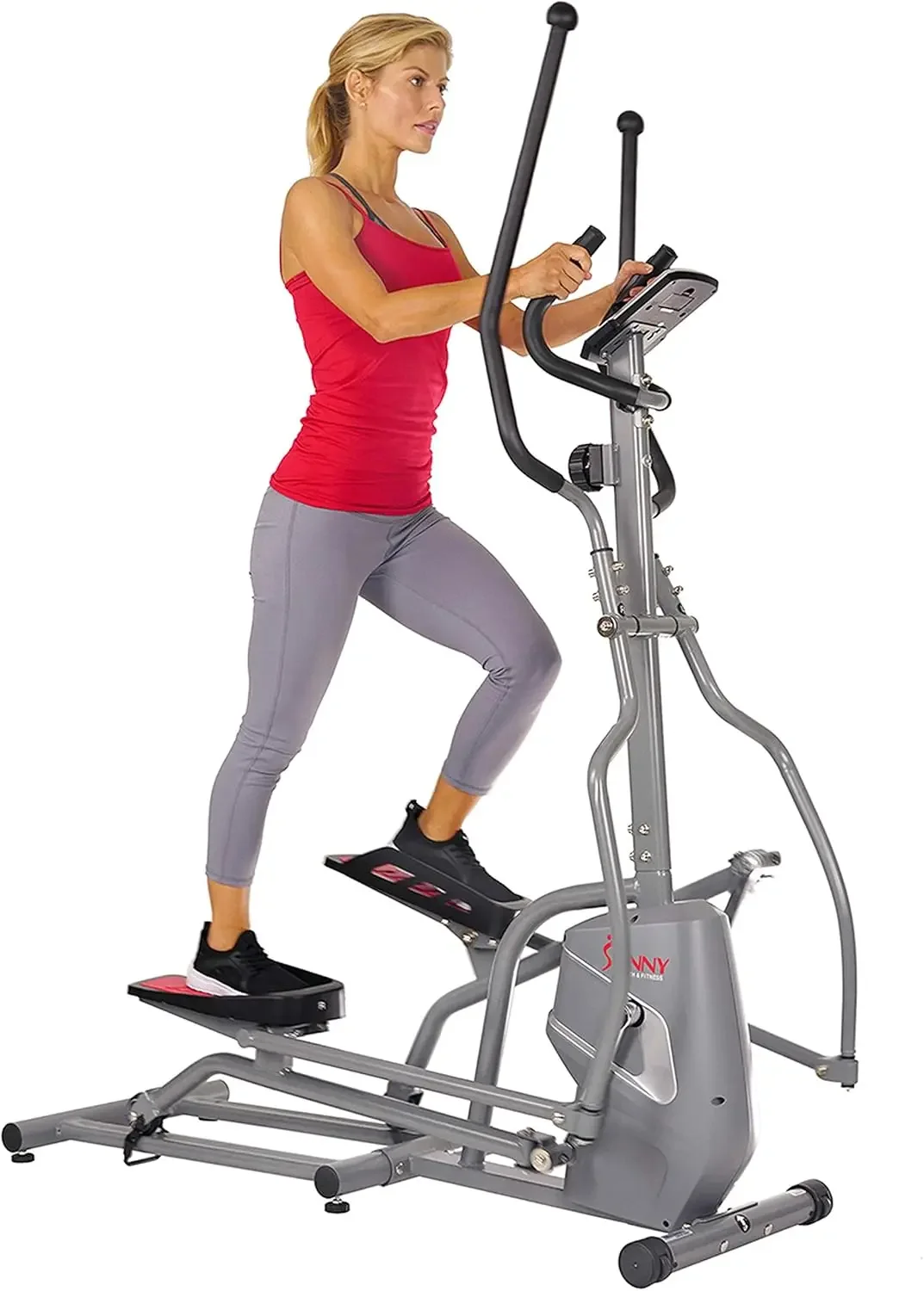 Fitness Magnetic Elliptical Trainer Machine w/Device Holder, LCD Monitor, 220 LB Max Weight and Pulse Monitor - S