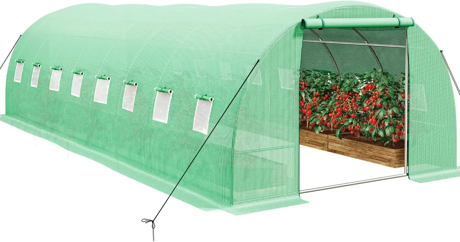 

20/26ft Greenhouse Large Heavy DutyOutdoor Greenhouses Walk in Tunnel Green House Portable Plant Gardening Upgraded Galvanized