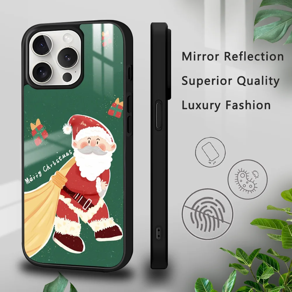 

Merry Christmas Phone Case For iPhone 15 14 13 12 11 Pro Xs Max Mini XR X 7 8 Plus Deluxe Mirror Hard Sole Shock Proof