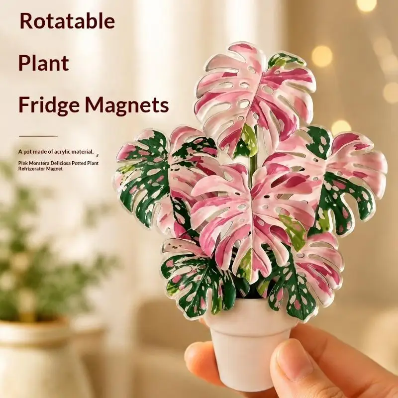 Realistic Leaf Mini Fake Plant Fridge Magnet Rotatable Design Cute Refrigerator Decor For Kitchen Household Desktop Decoration