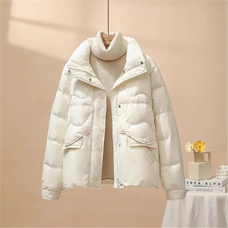 Veste Courte en Coton pour Femme, Manteau à Col Montant, à la Mode, avec Poches, Parka, Pardessus, Nouvelle Collection Automne Hiver 2023