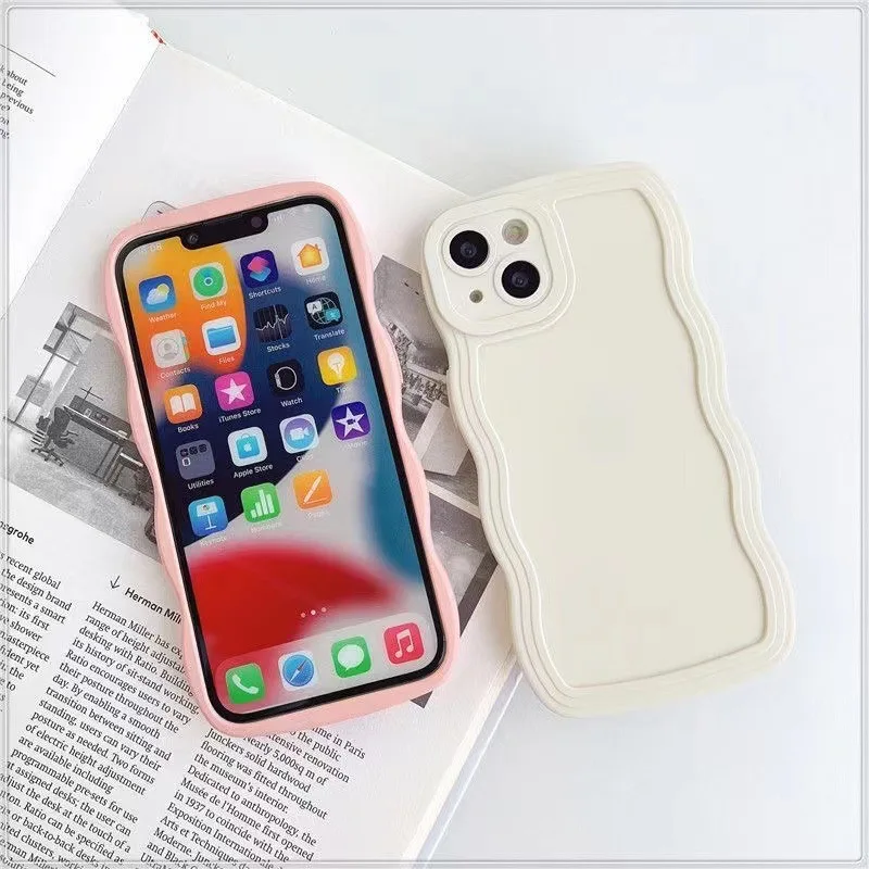 4PCS Anti-drop Plain Liquid Silicone Full Coverage Protective Back Cover, Big Wave Phone Case for iPhone 14, 13, 12, 11 Pro Max