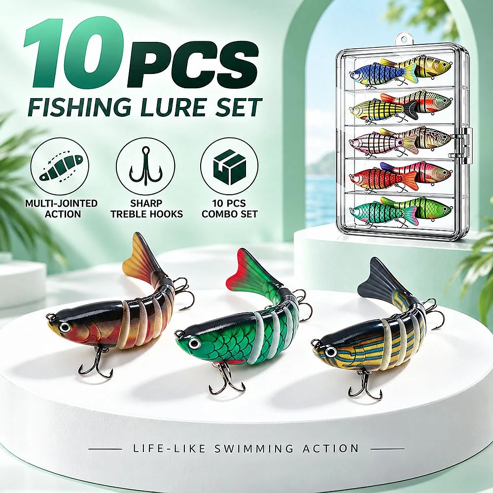 7 Segment Swimbait Multi Jointed Hard Bait 3/5/10 Pack Lifelike Sinking Wobbler Rattle 3D Eyes for Bass Perch in Freshwater