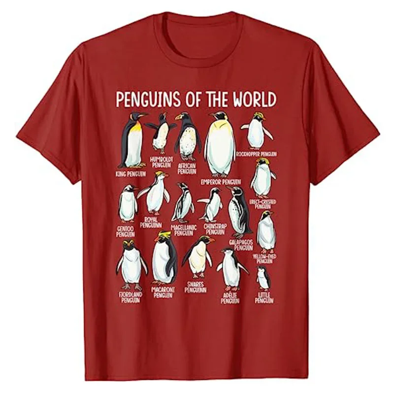 Penguins of The World Zookeeper Sea Animal Penguin Lovers T-Shirt Types of Penguins Graphic Tee Tops Marine Biologists Clothes