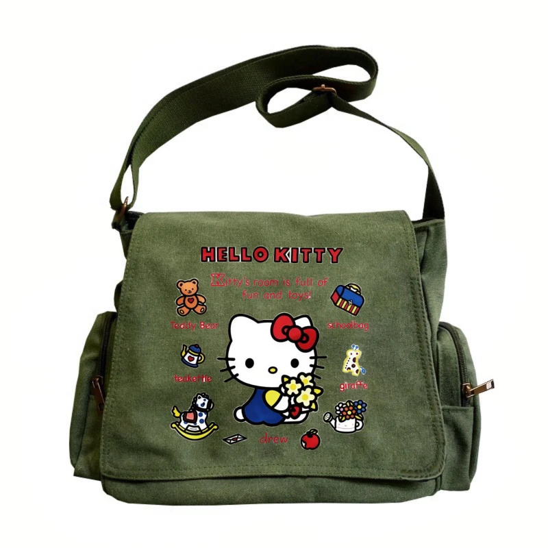 

Kawaii Hello Kitty Print Women's Bag Canvas Large Shoulder Bag For Women Multiple Pockets Students Book Bag
