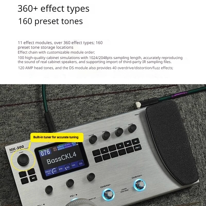 M-Vave Mk-300 Multi-Function Guitar/Bass Effector Pedal | 300s Looper+128 Drum Midi Daw | Ann Neural Modeling 120amp/360fx