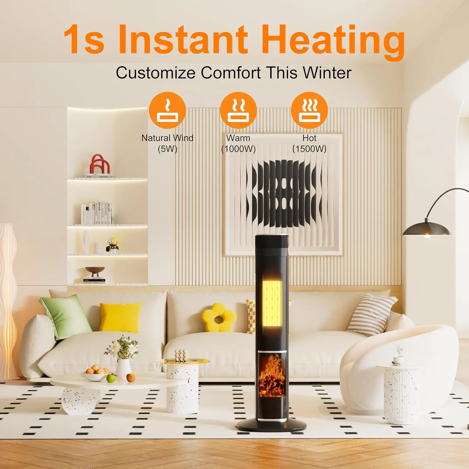 Large Floor Portable Electric Heater,31”Tower Space Heater for Indoor Use,70° Oscillating Ceramic Heater with Thermostat,Remote,