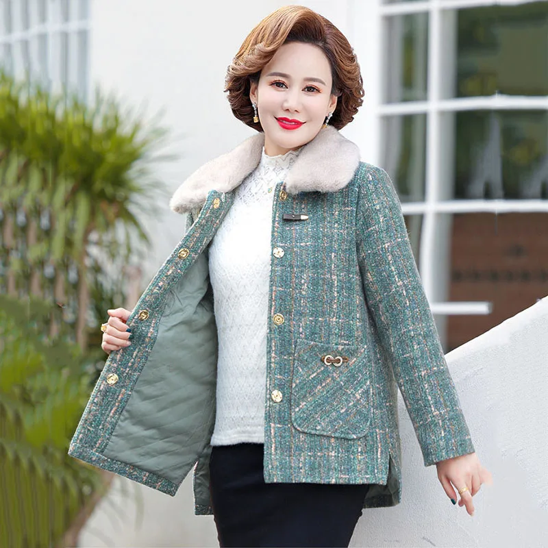 Autumn Winter Woolen Jacket Women 2023New Mid-Aged Mothers Single-Breasted Thicken Warm Coat Female Casual Outerwear Ladies Tops