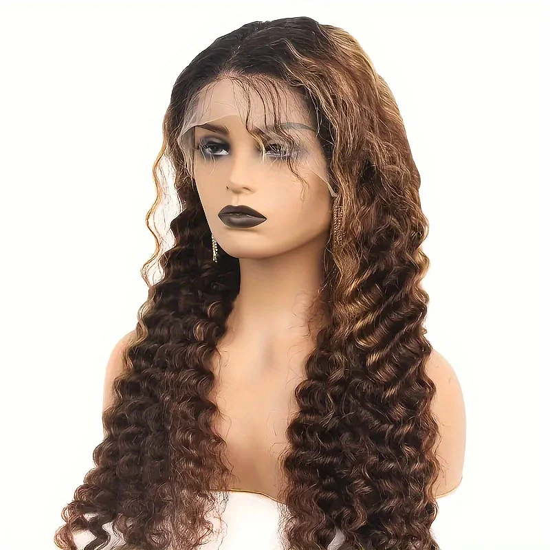 200% 13x4 5x5 Highlight Human Hair Wig Jerry Curly Deep Wave Lace Front Wig For Women 13x4 Ombre Lace Frontal Wig Human Hair Free Part Pre view 6