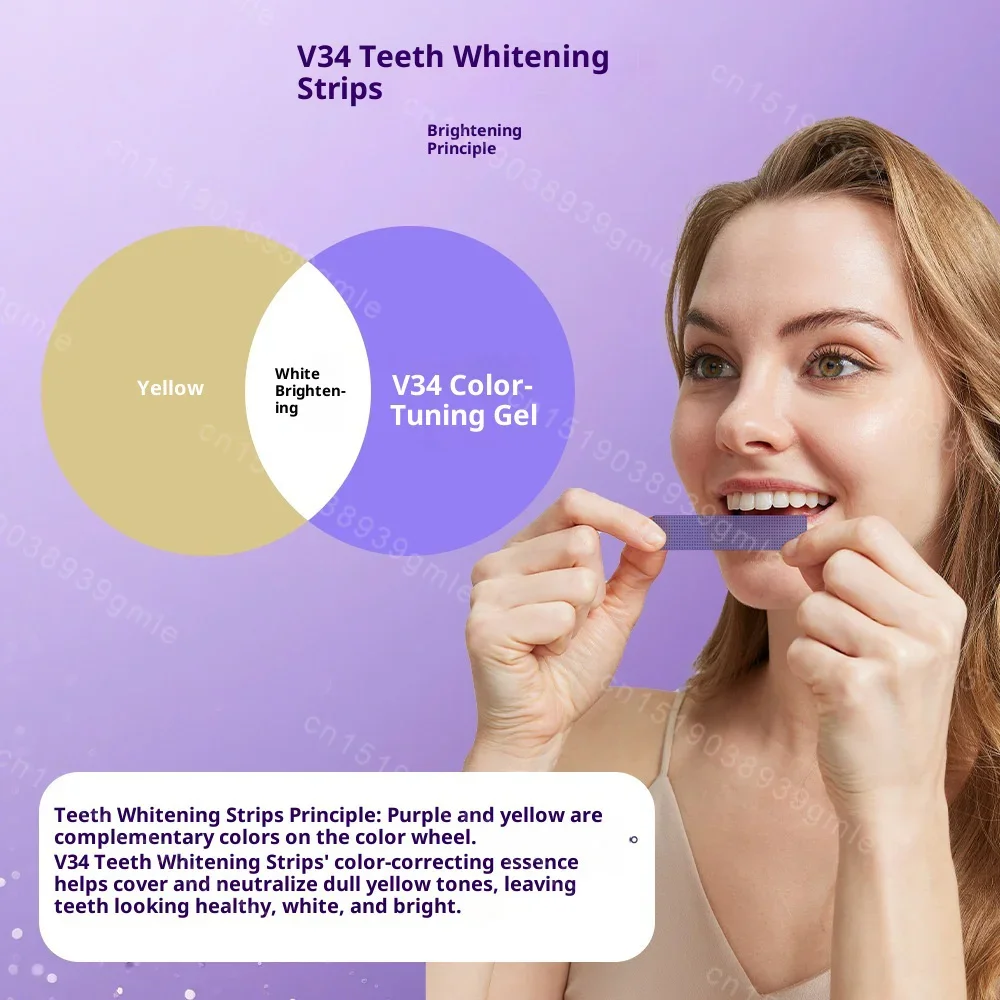 Purple Teeth Whitening Strip No Sensitive V34 Teeth Bleaching Strip,Colour Corrector Instant Teeth Clean Strip Teeth Whiter view 5