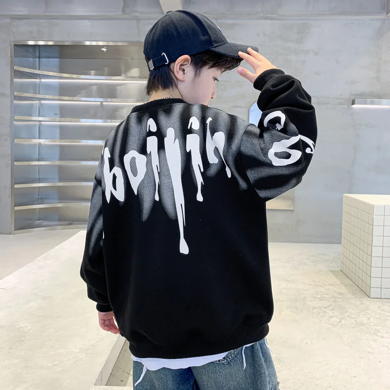 Koreanische Kinder Neue Frühling Baumwolle Sweatshirt Ohne Kapuze Für Jungen Mode Langarm T-shirt mit Brief Drucken Für Teenager Kind