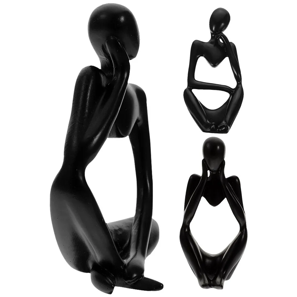 3Pcs Abstract Thinker Sculpture Resin Art Minimalist Living Room Office Bookshelf Tabletop Decoration Sitting Thinker Statue