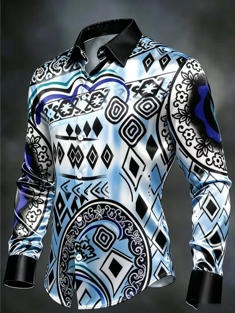 Men Fashion Long Sleeve Button‑Up Shirt Vivid Creative Pattern Graphic Print Daily Holiday Gathering Wear Top