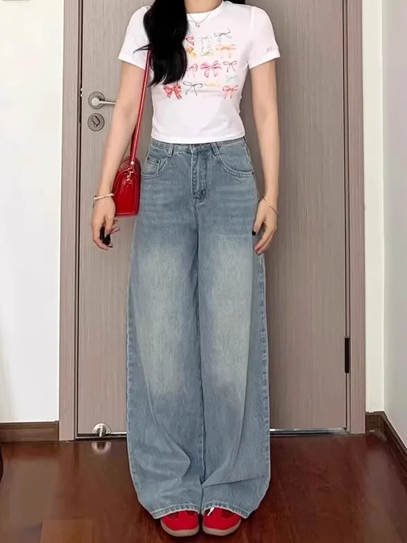 

Retro High Waist Wide Leg Jeans Women Summer Large Size Design Loose Slimming Drapey Straight Long Pants Casual Sle Zipper