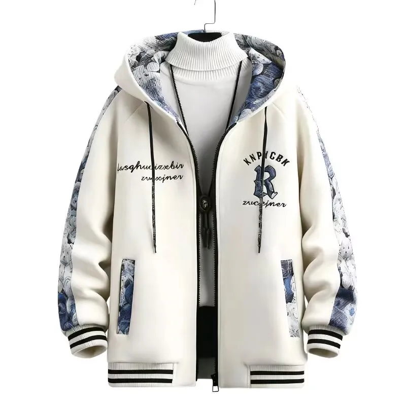 

American High Street Jacket for Men Loose Fit Unstylish Hooded Coat Trendy Oversized Outerwear Daily Hooded Jacket