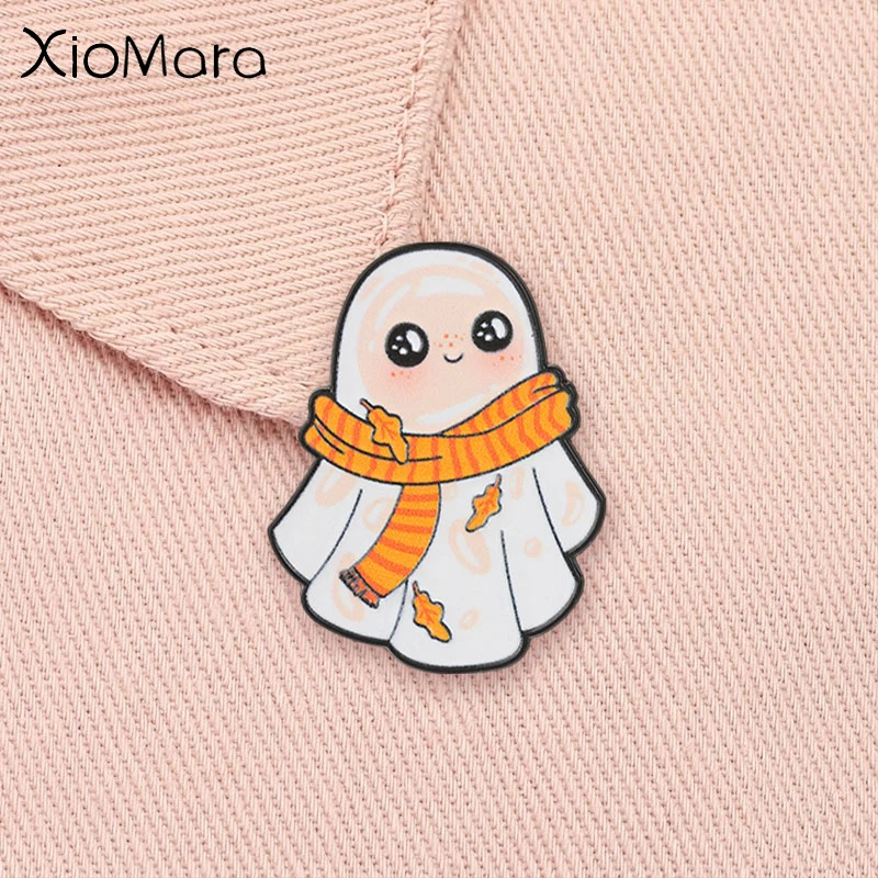 Halloween Ghost Enamel Pin Cute Autumn Scarf Boo Spooky Season Brooch Lapel Bag Badge Jewelry Accessories Gift for Friends
