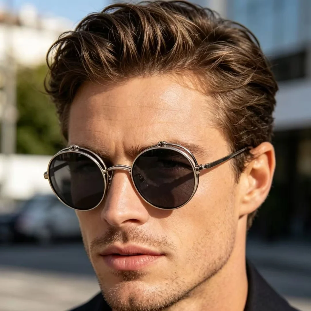 

Vintage Steampunk Flip Up Sunglasses for Men Retro Reading Sunglasses Round Frame Sun Glasses Flip Lens Punk Eyeglasses