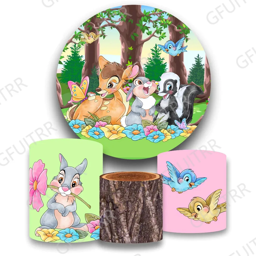 Disney Bambi Circle Backdrop Child Birthday Photography Backdrop Cute Deer Round Cylinder Cover Party Decor Poster Photo Prop