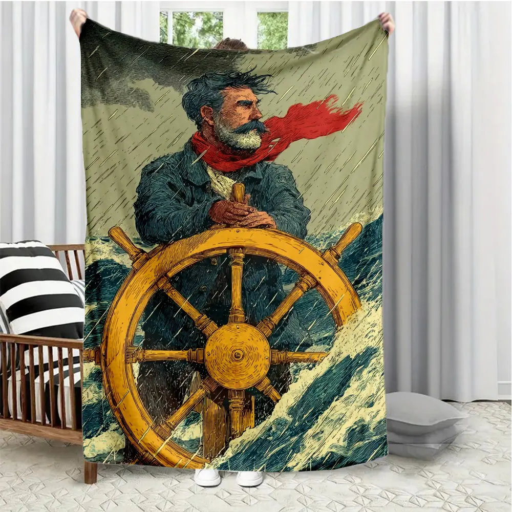 Steamboat Captain Blanket Retro Pirate Novelty Throw Cozy Ocean Seascape Gift