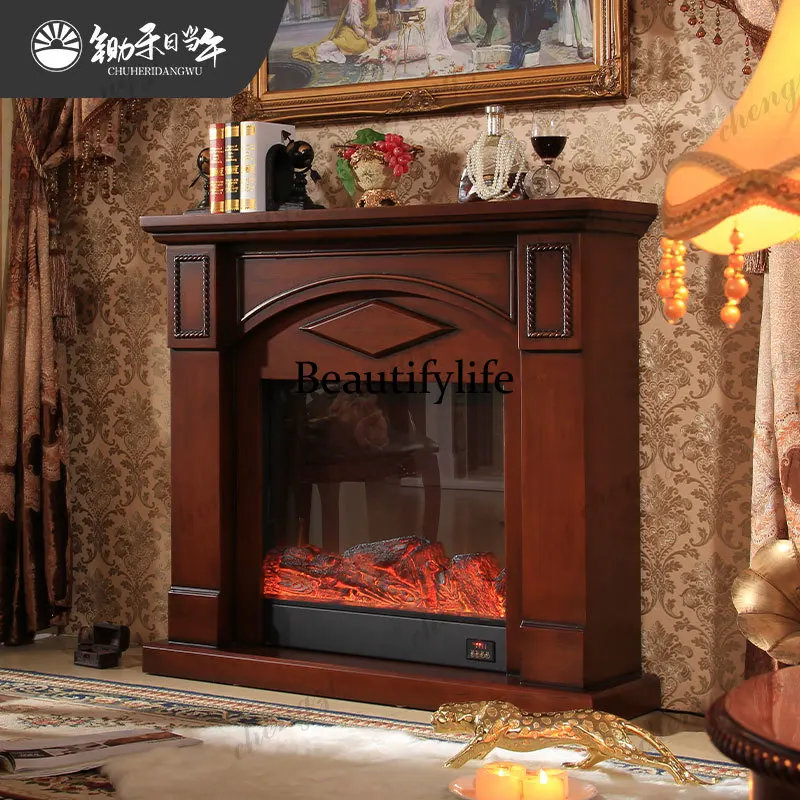 American medieval dark electric fireplace decorative cabinet French retro simulation electronic heating fireplace