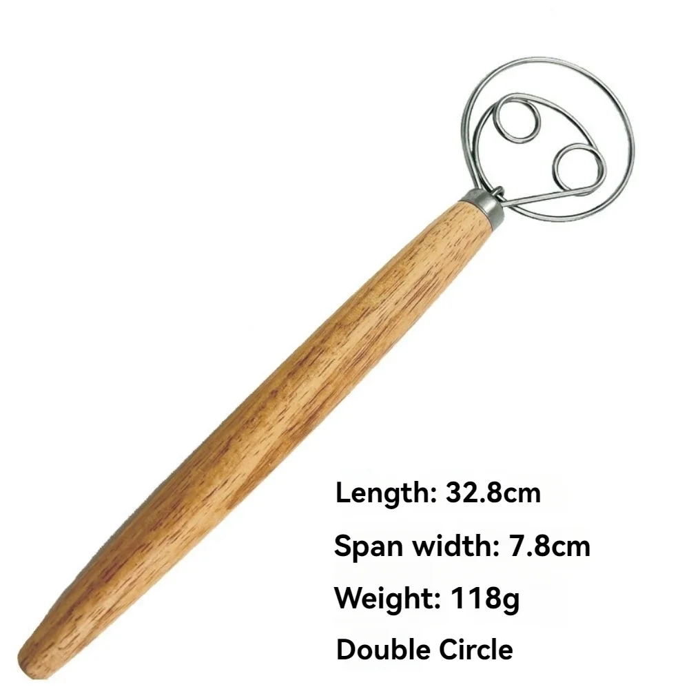 Wooden Handle Single And Double Circle Flour Beater Stick Manual Flour Stirring Stick Flour Beater Baking Rolling Pin