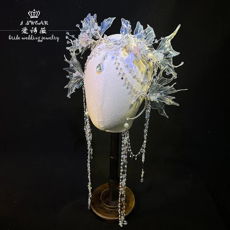 美容エキゾチックなスタイルマーメイドプリンセスヘッドドレスマーメイドヘアクラウン韓服スタイル額装飾妖精帽子蝶ティアラ