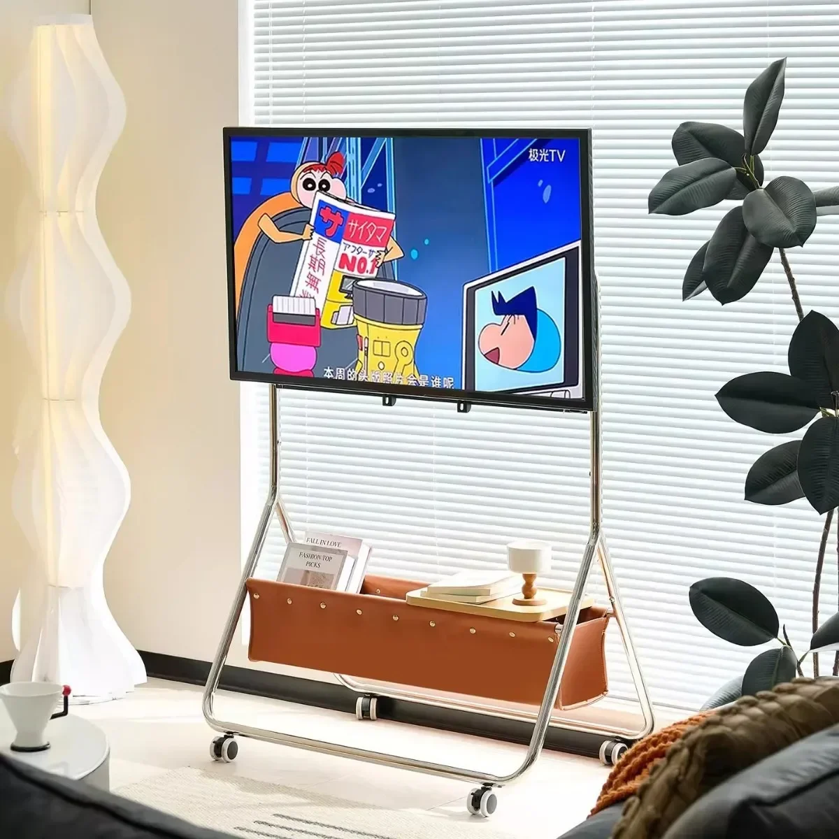 Home TV mobile bracket, Nordic retro new floor-to-ceiling removable living room monitor TV rack