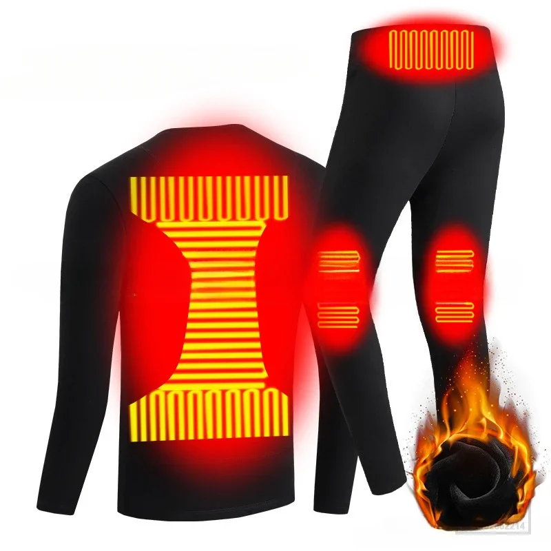 

Winter Heated Suit Underwear Motorcycle USB Electric Powered Thermal Heating Moto T-Shirts Pants Men Women Skiing