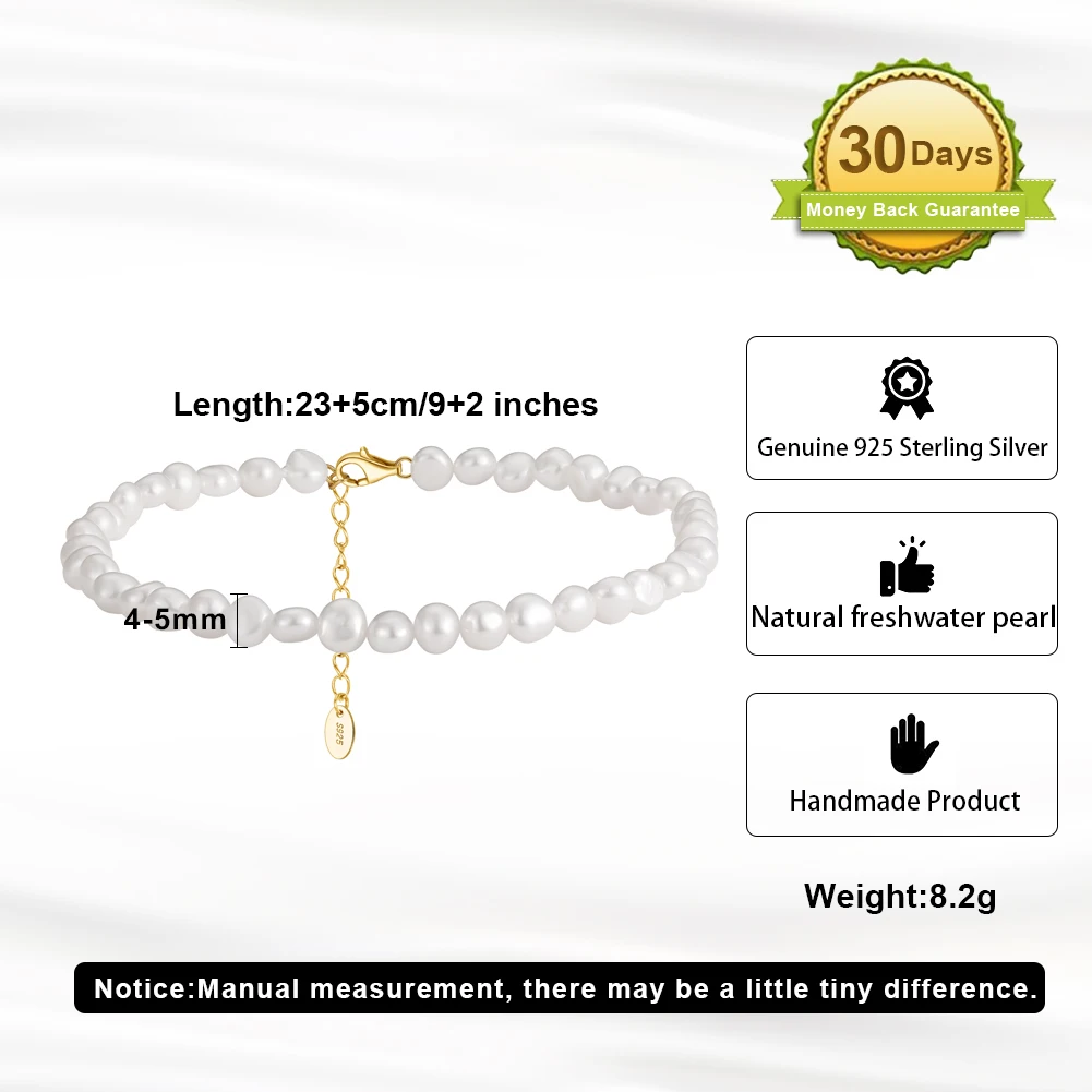 قبلة ماندي البوهيمي 4-5 مللي متر اللؤلؤ الطبيعي خلخال 925 الفضة الصيف الشاطئ سوار على الساق القدم سوار الصنادل مجوهرات SA39 #3