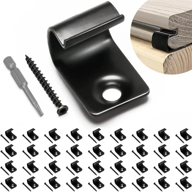 100PCS Composite Deck Clip Outdoor Flooring Fasteners Stainless Steel Black Decking Clips Start Clips Furniture Accessories