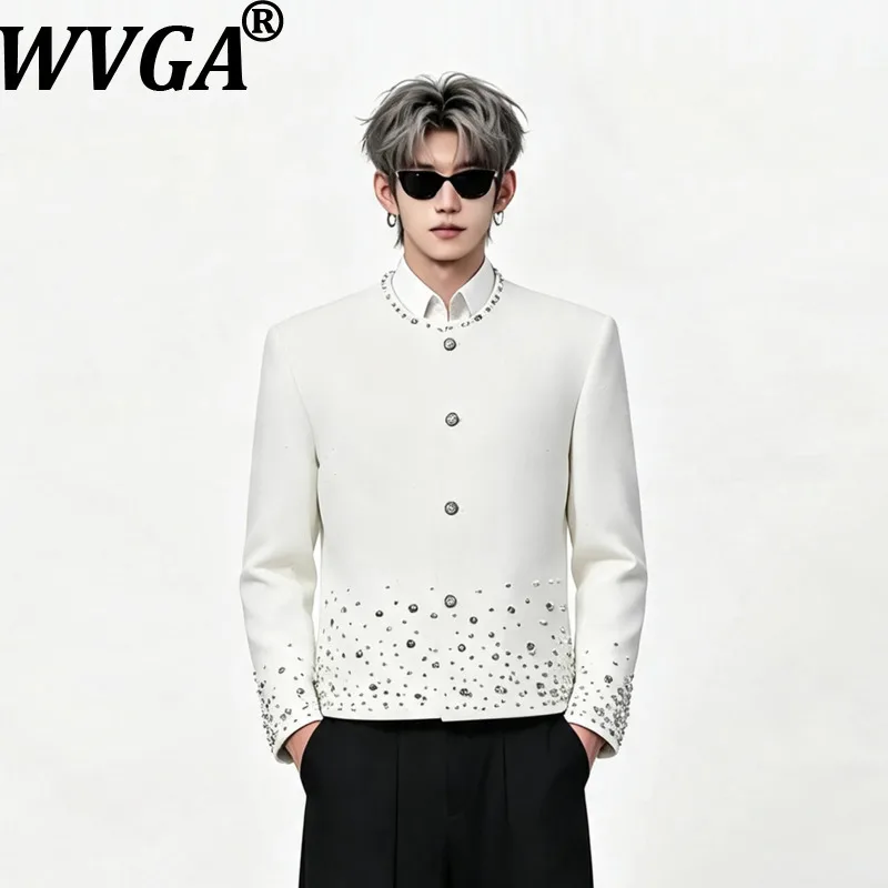 WVGA Spring Autumn New Men High-end Diamond-embellished Starry Trendy Long Sleeve Jacket Round-Neck Short Luxury Coat Ins W27331