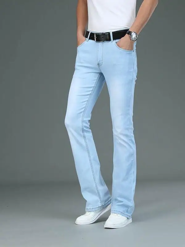 

Men's Slim Fit Micro Flared Jeans High Waist Long Pants Elastic Casual Denim Bell Bot Summer Collection New Arrival