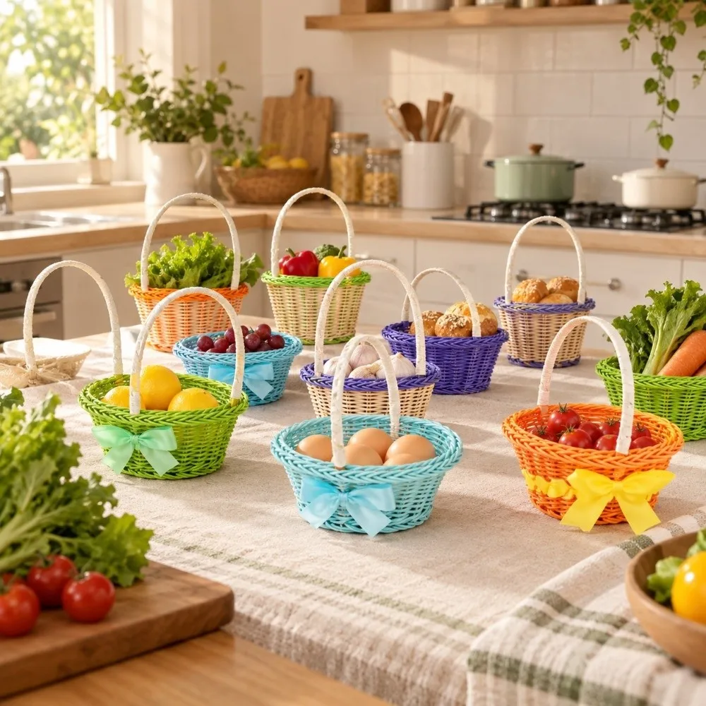 with Handle Imitation Rattan Handhold Household Multistyles Braid Storage Baskets Handwoven Weaving Flower Basket