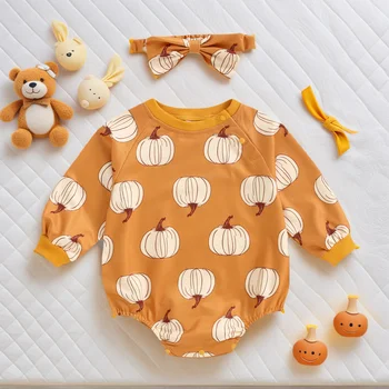 कद्दू बेबी बॉडीसूट शरद ऋतु शिशुओं प्यारा Onesies हेलोवीन पार्टी कपड़े हेडबैंड के साथ 10 best sales चमत्कारी शिशु - №7