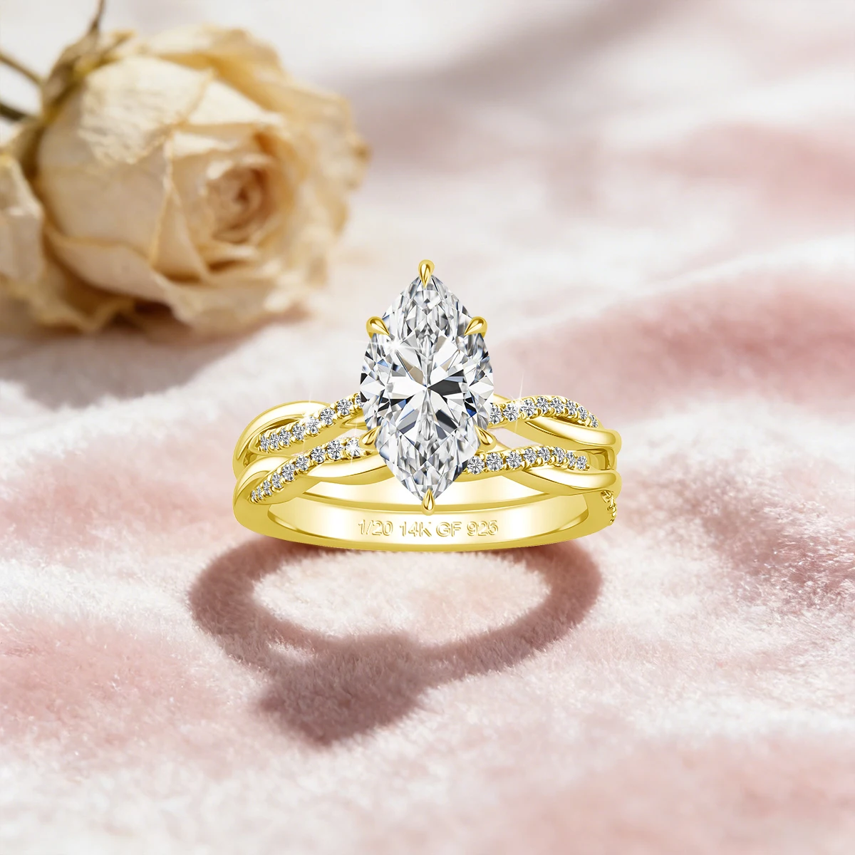 14K Gold Filled 3CT Marquise Moissanite Bride Engagement Ring Set D Color GRA Certified Gemstone Wedding Band Custom Jewelry