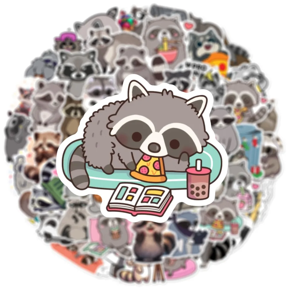 10/25/50pcs Cute Cartoon Raccoon Stickers for DIY Stationery Travel Luggage Notebook Guitar Laptop Phone Kids Toy