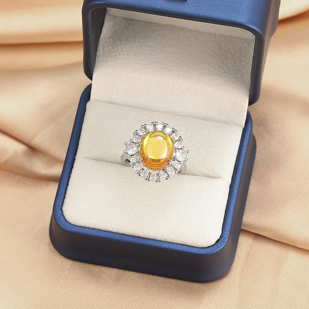 

Овальное кольцо с натуральным желтым цитрином и высокоуглеродистыми бриллиантами в оправе из серебра 925 пробы для женщин, украшение с грушевидным камнем, подарок