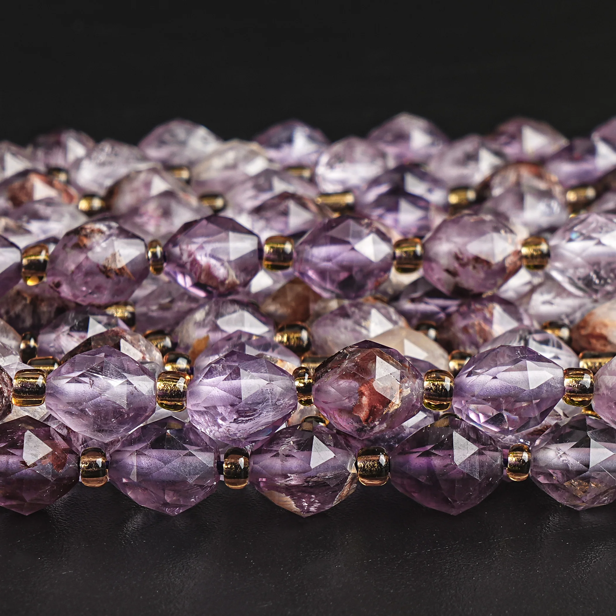 Natural 8mm Amethyst Beads Faceted Loose Gemstone Beaded Necklace With Seed Beads For Jewelry Making DIY Accessories